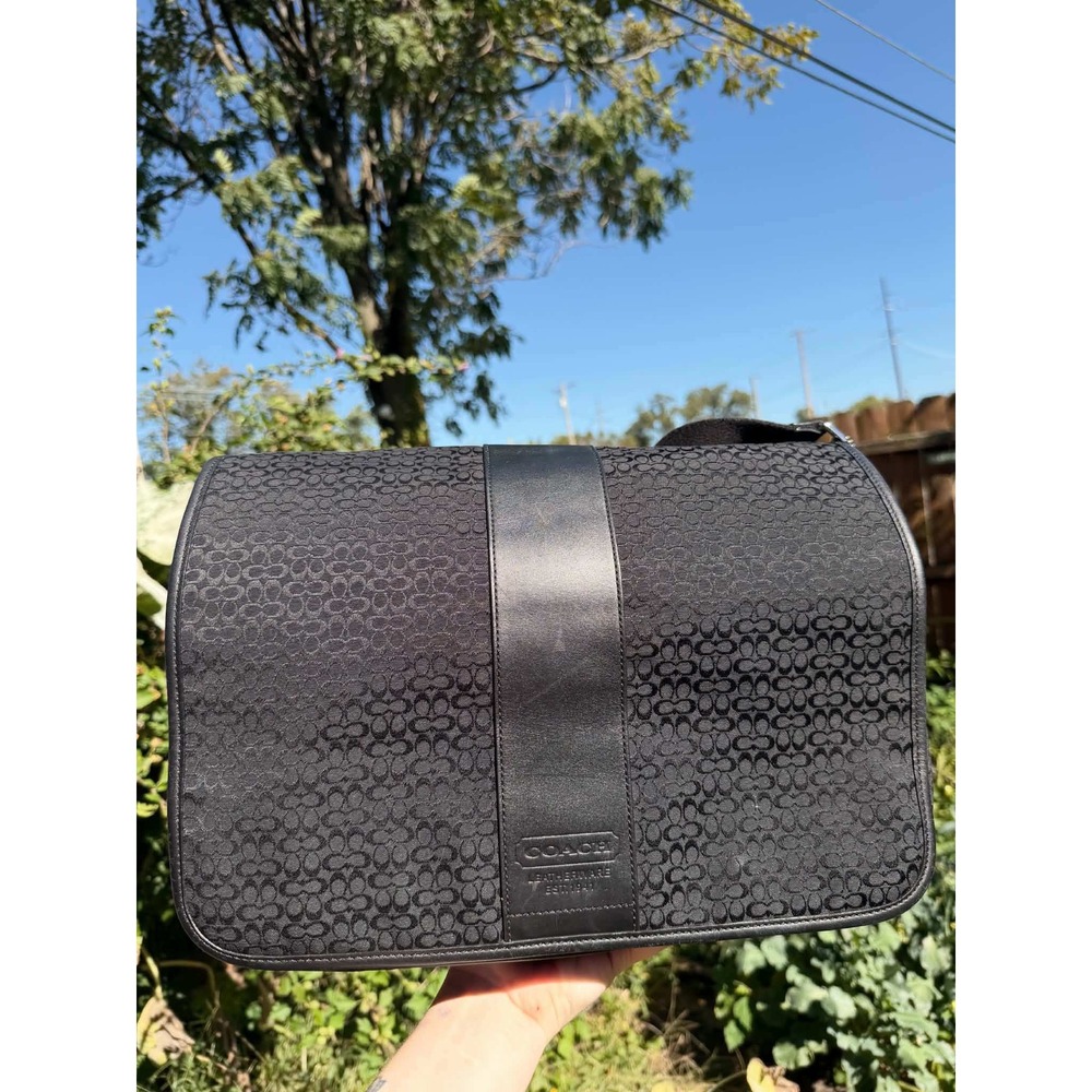 Coach Mens Signature Jacquard Messenger Bag Black Crossbody F77004